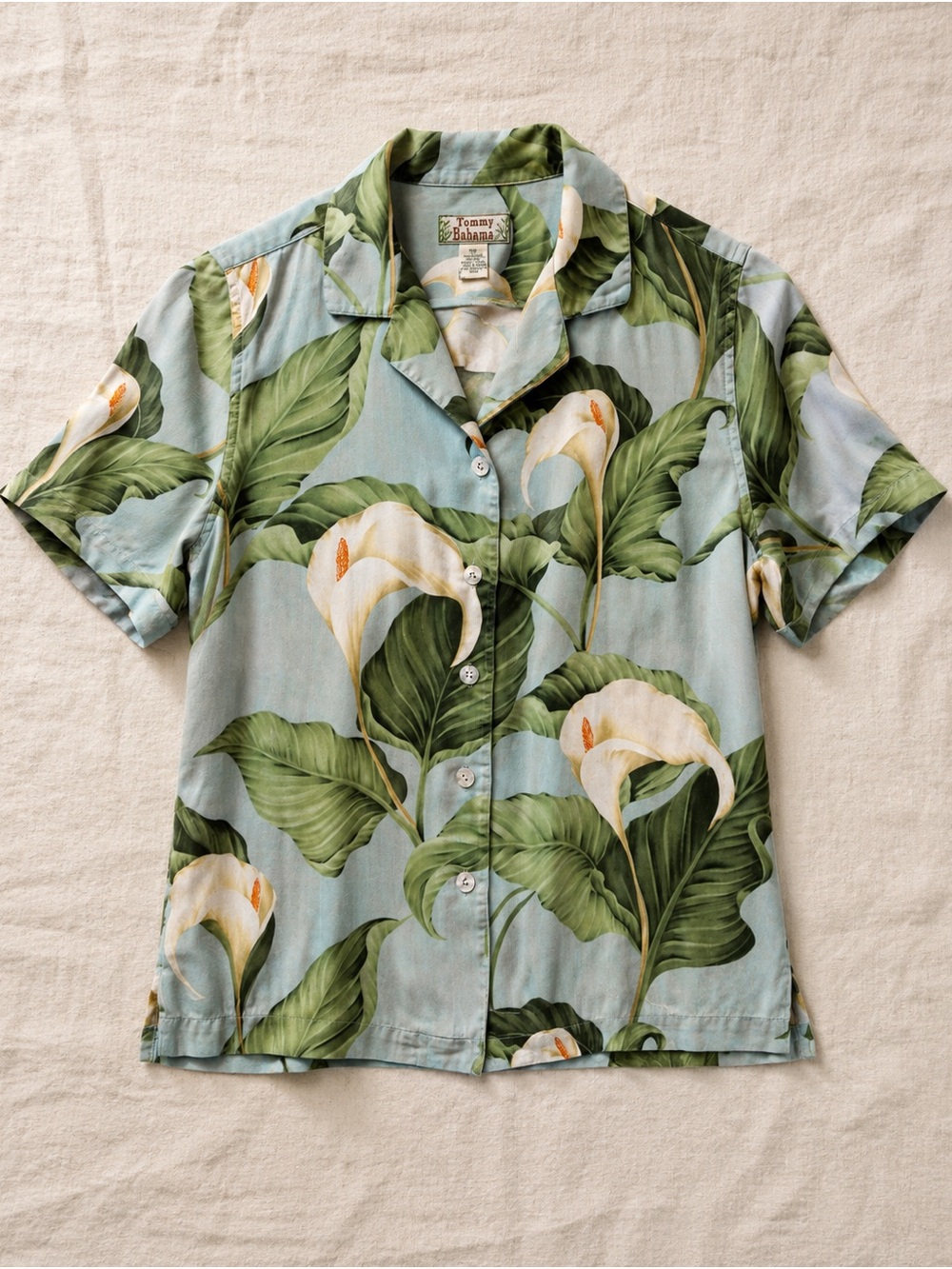 Tommy Bahama Silk Camp Shirt Tropical Calla Lily Floral Hawaiian Medium